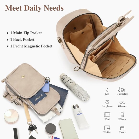 Apricot Grey Vegan Leather Crossbody Bag with RFID Wallet, Compact & Stylish for - Picture 5 of 8